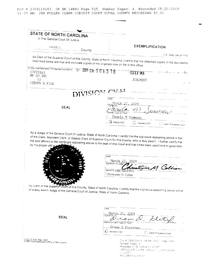 State of North Carolina Exemplification preview